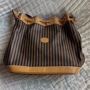 Fendi Black and Tan Striped Shoulder Bag
